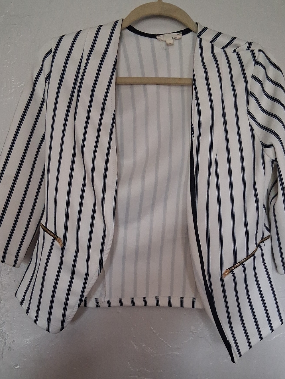 Kaii White Blazer with Black Vertical Stripes